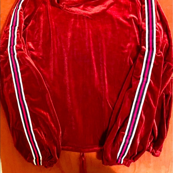 Red Velvet Zip Hoodie Jacket - Picture 8 of 9